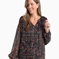 Closeout Christopher & Banks Black Printed Tie Neck Chiffon Blouse - Large - Sticky add to cart bar