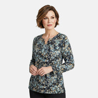 Christopher & Banks Blue Abstract Print Notch Neck Long Sleeve Tee - 1X