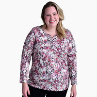 Christopher & Banks Blue Abstract Print Notch Neck Long Sleeve Tee - 1X