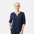 Closeout Christopher & Banks Blue Novelty Split Neck Ruffled Puff Sleeve Tee - Large - Sticky add to cart bar