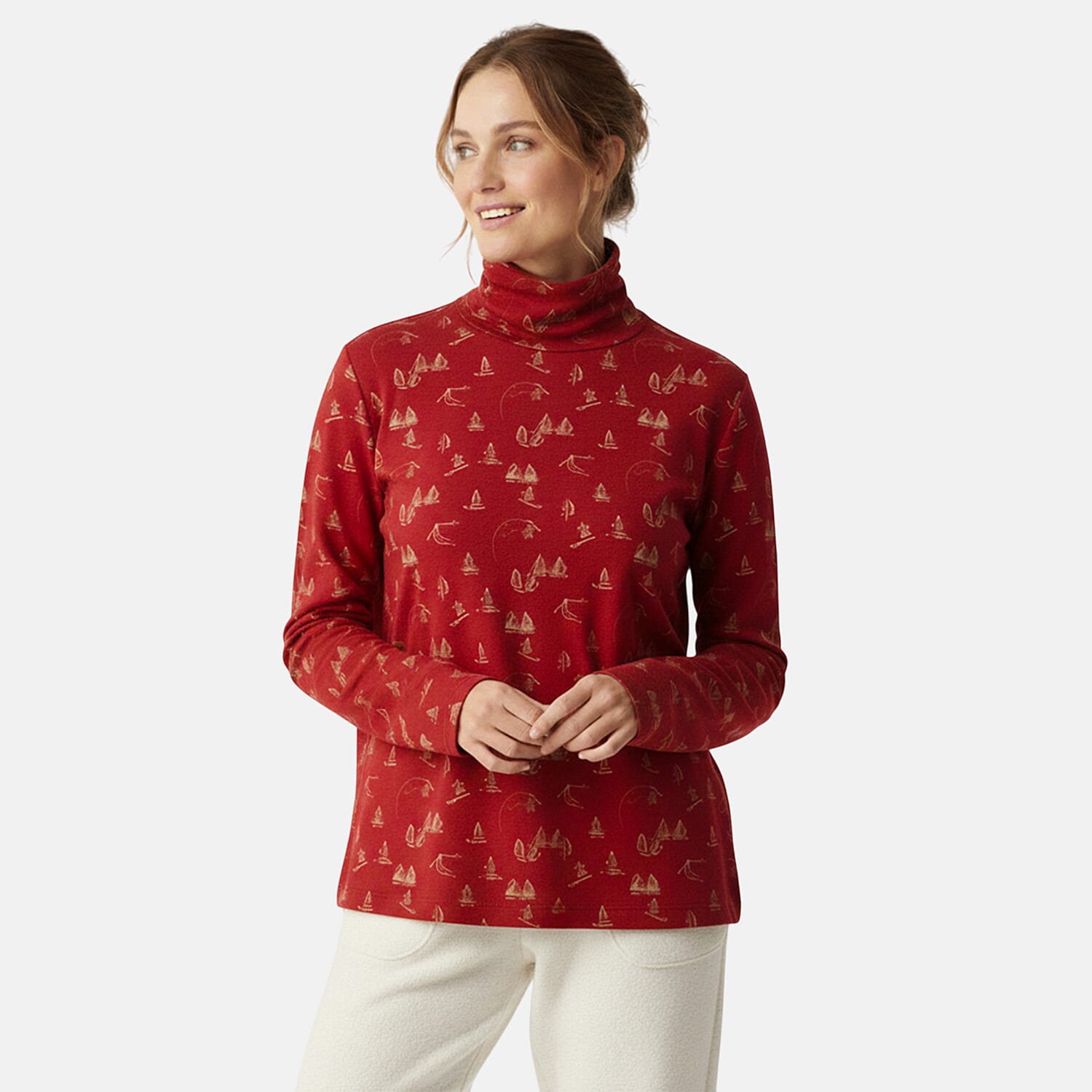 Closeout Christopher & Banks Red Ski Print Turtleneck Tee - XL