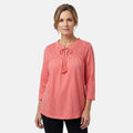 Closeout Christopher & Banks Pink Smocked Tie Neck 3/4 Sleeve Top - Medium - Sticky add to cart bar