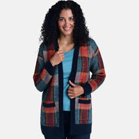Closeout Christopher & Banks Teal Plaid Patch Pocket Cardigan - 2X