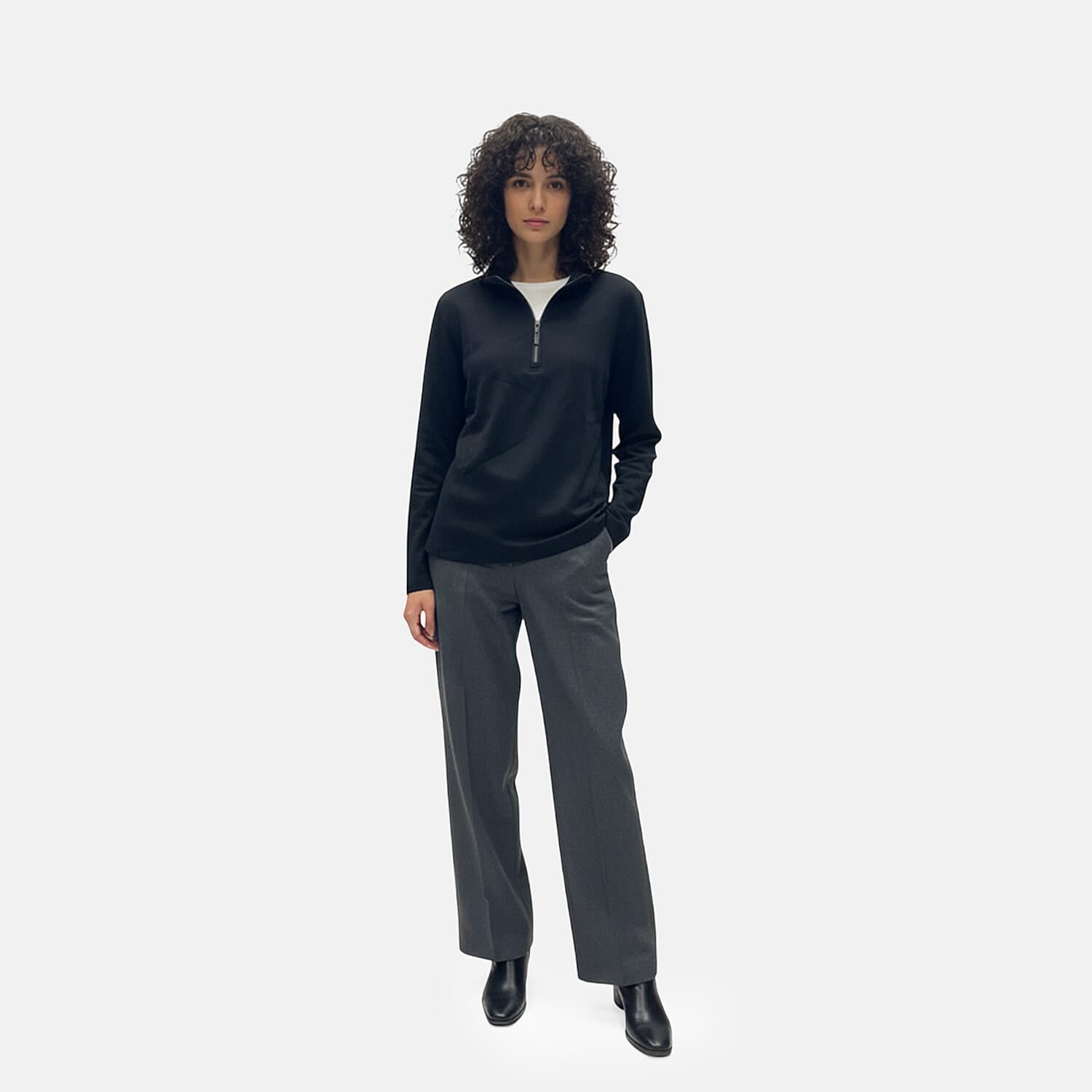 Closeout Christopher & Banks Black Relaxed Restyled Quarter Zip Mock Neck Top - Large