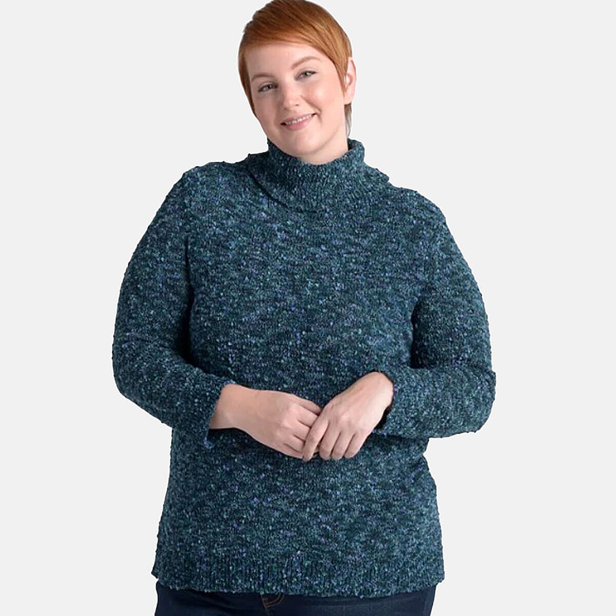 Closeout Christopher & Banks Teal Speckled Turtleneck Sweater - 1X