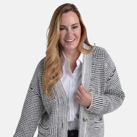 Closeout Christopher & Banks Black Textured Button Front Cardigan - 1X