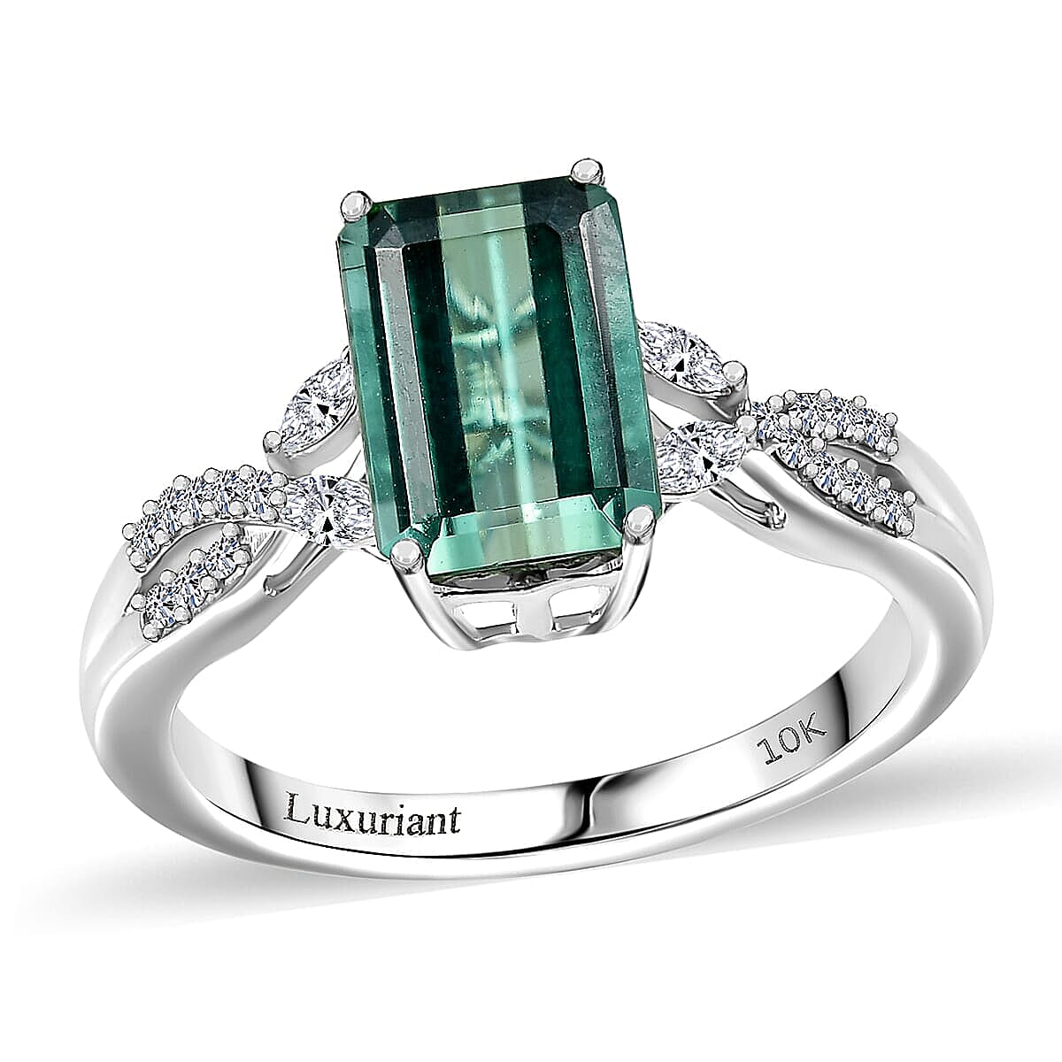 10K White Gold AAA Mint Tourmaline, Luxuriant Lab Grown Diamond (E-F, VS) (0.20 cts) Ring (Size 10.0) 2.65 ctw
