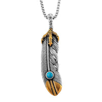 Blue Howlite 0.30 ctw Feather Necklace in ION Plated YG and Stainless Steel 23.5 Inches