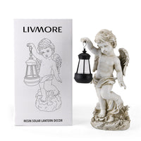 Livmore White Polyresin Angel Figurine with Lantern (6.50x7.28x15.35)