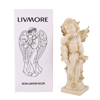 Livmore White Polyresin Seated Angel Figurine with Light (2xAA Battery not Included)