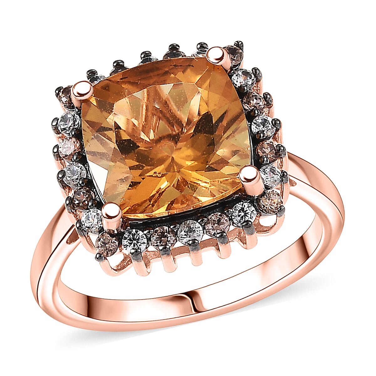 D'Joy Premium Marialite, White and Champagne Zircon Ring in 18K Vermeil RG Over Sterling Silver (Size 10.0) 4.40 ctw