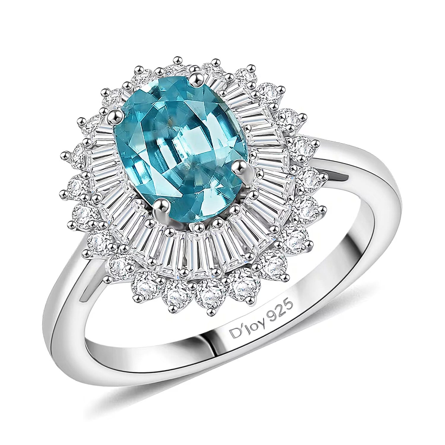 D'Joy AAA Cambodian Blue Zircon, Moissanite Ring in Rhodium Over Sterling Silver (Size 10.0) 3.30 ctw