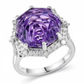 D'Joy African Amethyst, Moissanite Ring in Rhodium Over Sterling Silver (Size 10.0) 12.50 ctw - Sticky add to cart bar
