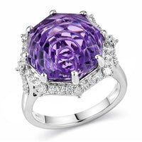 D'Joy African Amethyst, Moissanite Ring in Rhodium Over Sterling Silver (Size 10.0) 12.50 ctw