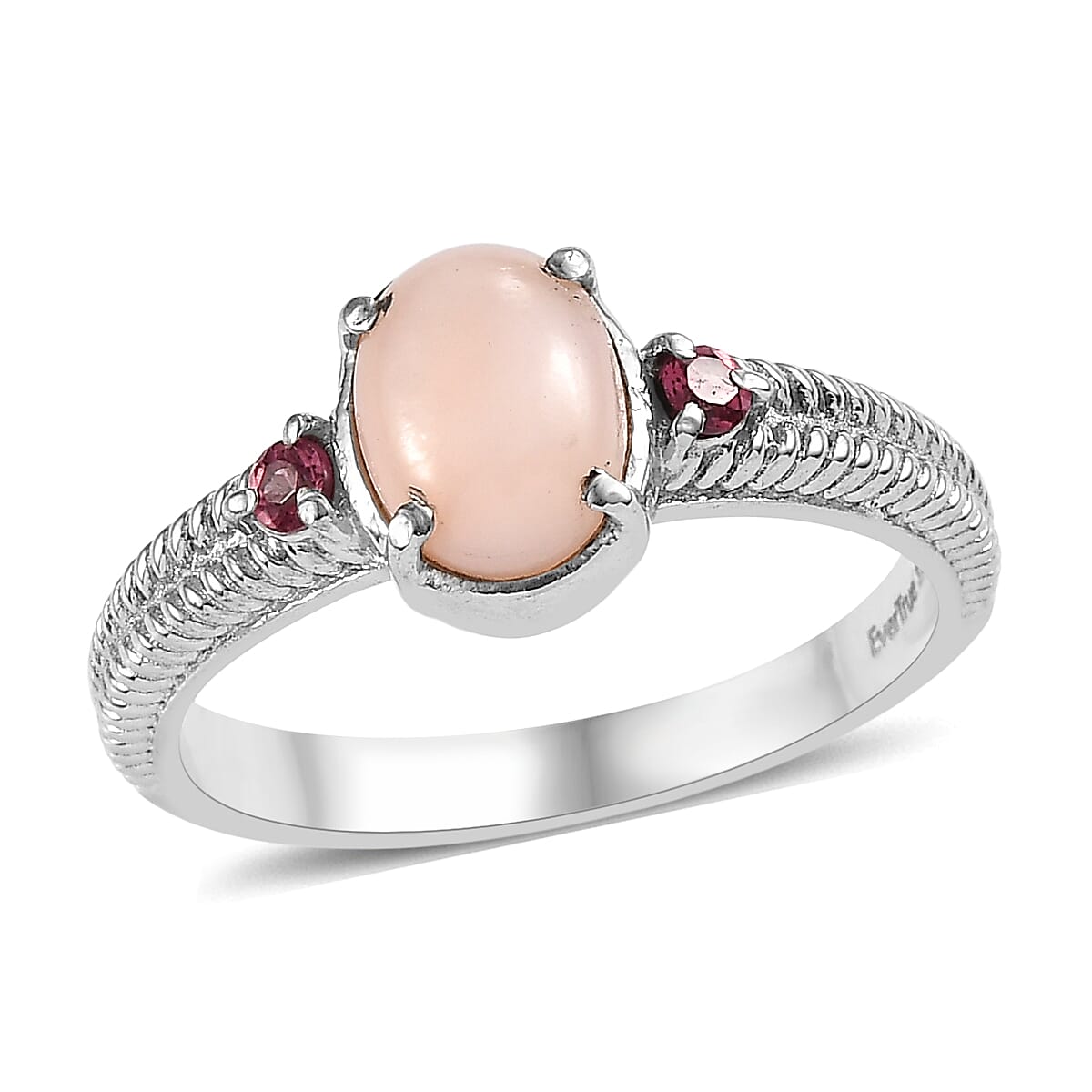 EverTrue Angelskin Pink Opal, Lotus Garnet Ring in Stainless Steel (Size 10.0) 1.20 ctw