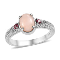 EverTrue Angelskin Pink Opal, Lotus Garnet Ring in Stainless Steel (Size 10.0) 1.20 ctw