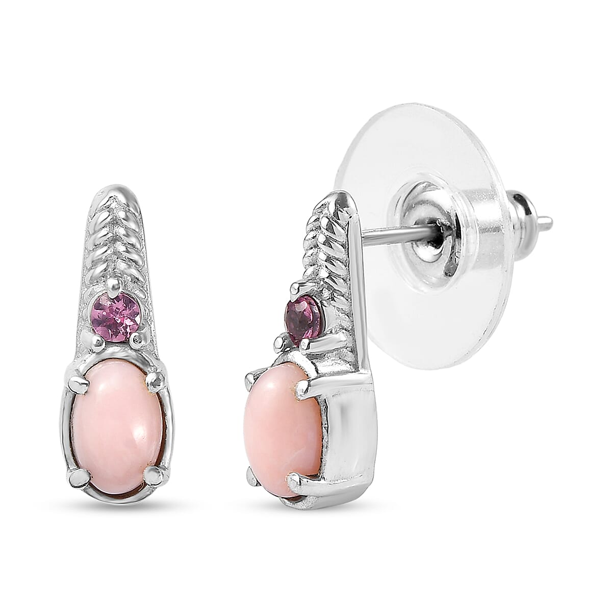 EverTrue Angelskin Pink Opal and Lotus Garnet 0.90 ctw Stud Earrings in Stainless Steel
