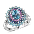 D'Joy Premium Cambodian Blue Zircon, Multi Gemstone Ring in Rhodium Over Sterling Silver (Size 10.0) 3.75 ctw - Sticky add to cart bar