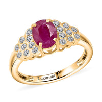 Certified & Appraised 10K Yellow Gold Premium Montepuez Ruby, Luxuriant Lab Grown Diamond (G-H, SI) (0.30 cts) Ring (Size 10.0) 1.76 ctw