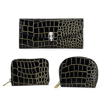 La marey Black Crocodile Pattern Faux Leather Wallet and 2pcs Card Bag