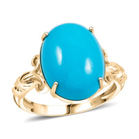 Certified & Appraised AAA Sleeping Beauty Turquoise 6.86 ctw Solitaire Ring in 10K Yellow Gold (Size 10.0)