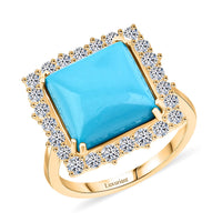 Certified & Appraised 10K Yellow Gold AAA Sleeping Beauty Turquoise, Luxuriant Lab Grown Diamond (E-F, VS) (1.12 cts) Ring (Size 10.0) (4.49 g) 7.50 ctw