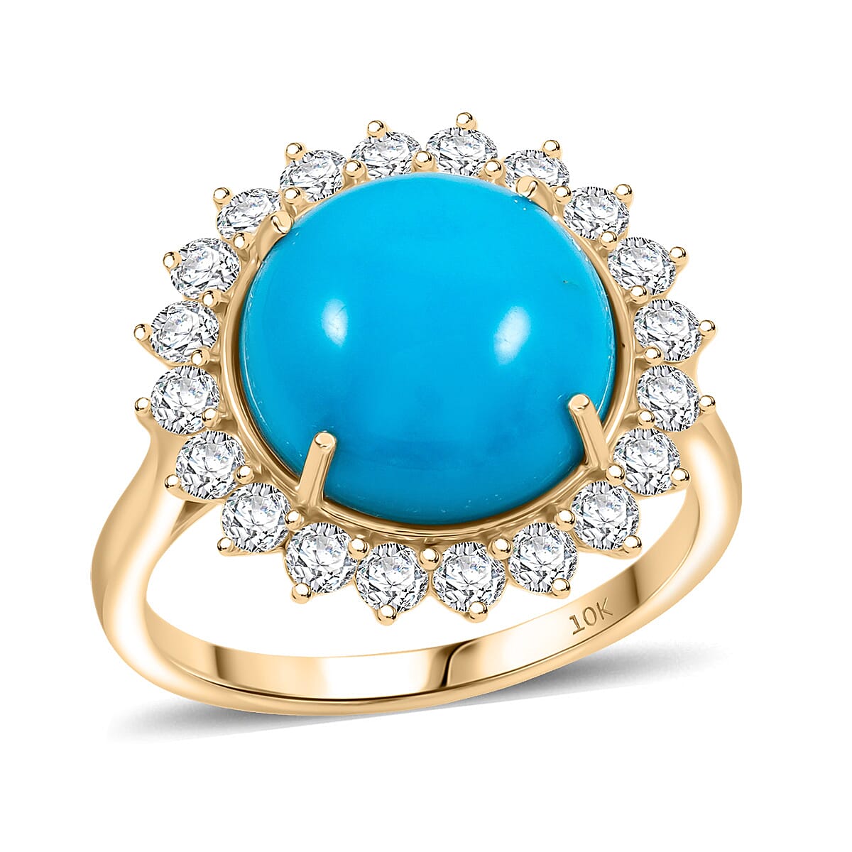 Doorbuster Certified & Appraised 10K Yellow Gold AAA Sleeping Beauty Turquoise, Luxuriant Lab Grown Diamond (E-F, VS) (0.94 cts) Ring (Size 10.0) 6.35 ctw