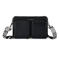 La Marey Sleek Black Snake Pattern Faux Leather Horizontal Wallet with Woven Strap (8.07"x4.84"x2.75")