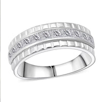 Simulated Diamond Band Ring in Rhodium Over Sterling Silver (Size 10.0)