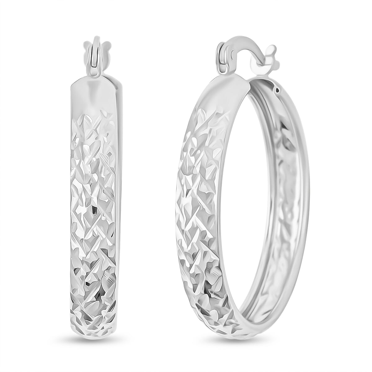 Doorbuster Sterling Silver Diamond Cut Hoop Earrings (2.60 g)