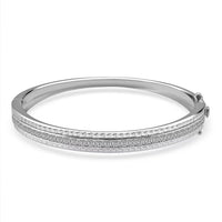 Simulated Diamond Bangle Bracelet in Rhodium Over Sterling Silver (7.25 In) 6.00 ctw