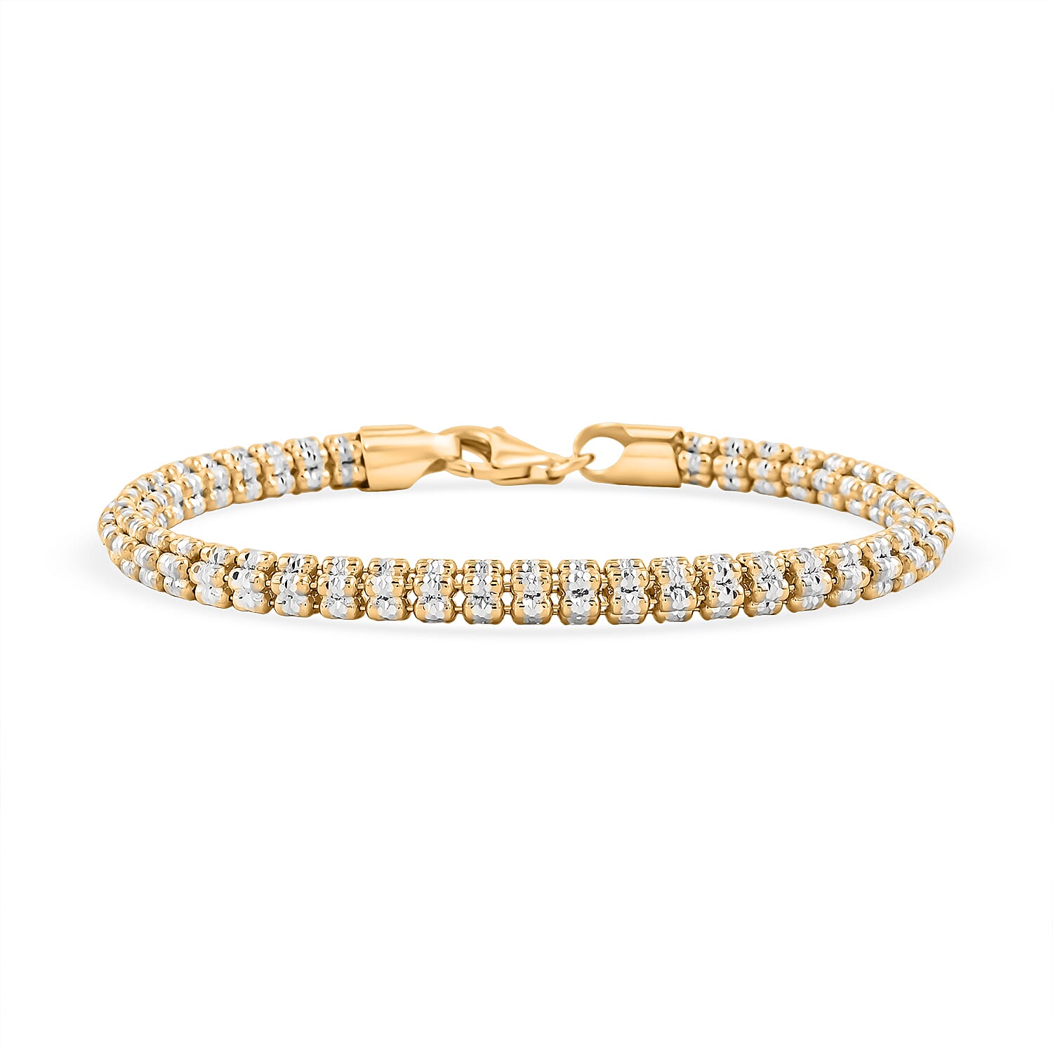 Italian Two Tone Sterling Silver Diamond Cut ICE Round Chain 5 Row Bracelet (8.00 In) 14 Grams