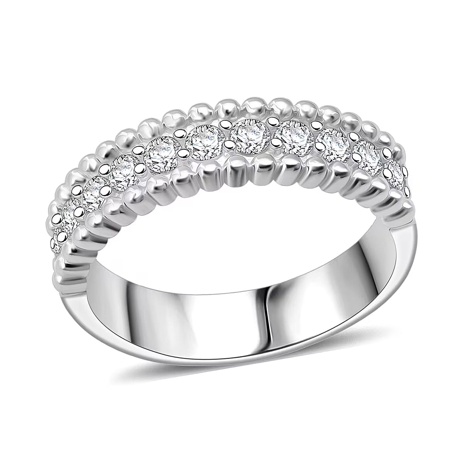 Simulated Diamond  Ring in Rhodium Over Sterling Silver (Size 10.0)