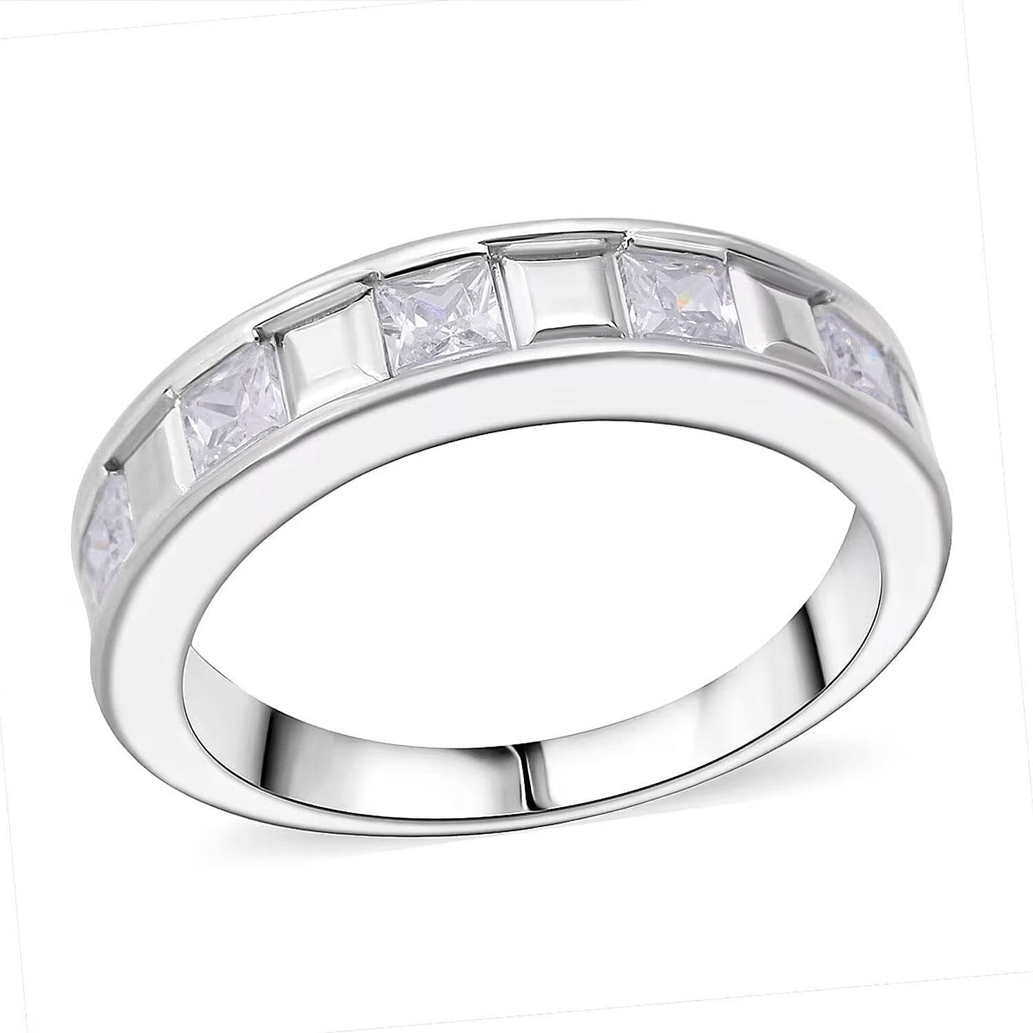Simulated Diamond Ring in Rhodium Over Sterling Silver (Size 10.0) 1.25 ctw