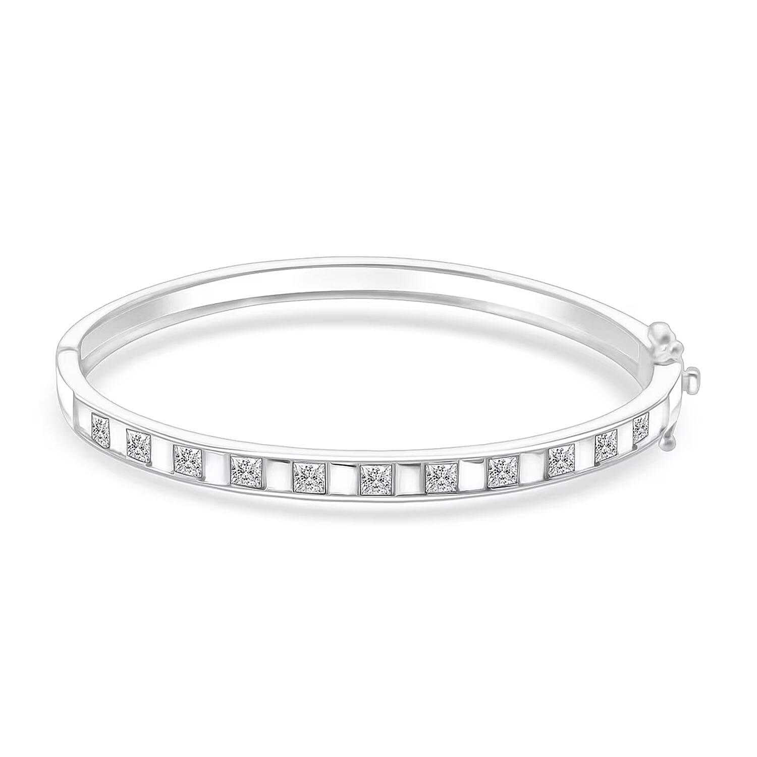 Simulated Diamond Bangle Bracelet in Rhodium Over Sterling Silver (7.25 In) 2.75 ctw