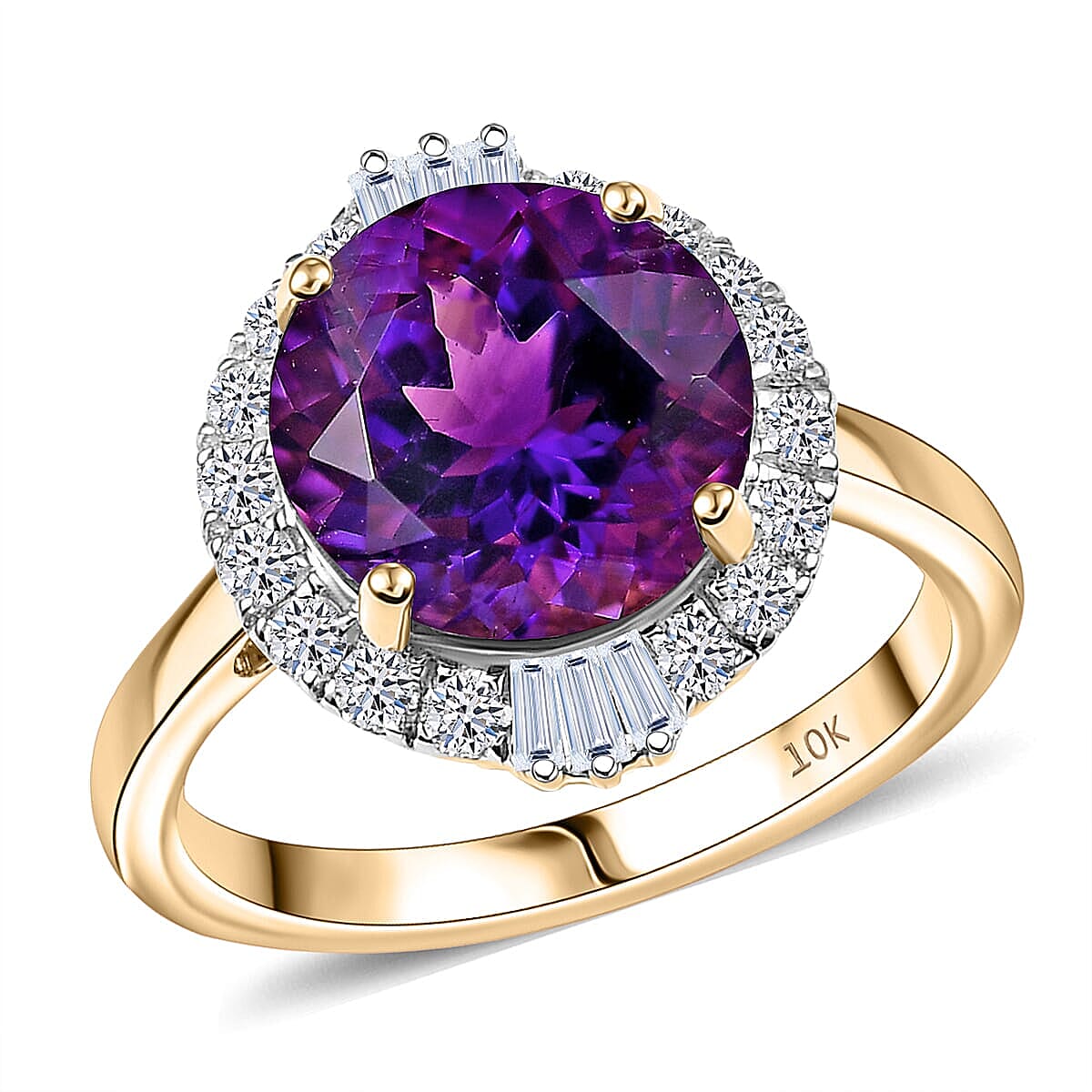Certified & Appraised 10K Yellow Gold AAA Moroccan Amethyst, Luxuriant Lab Grown Diamond (G-H, SI) (0.50 cts) Ring (Size 10.0) 4.34 ctw