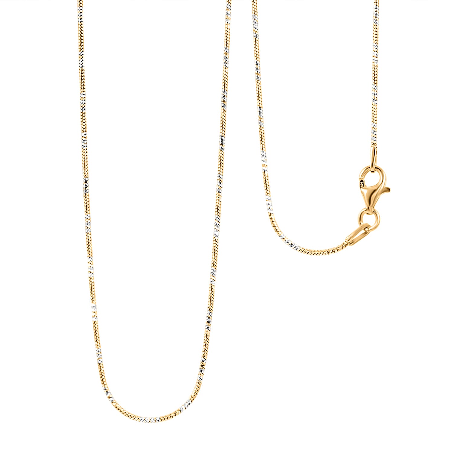 Italian 14K YG Over and Sterling Silver Snake Round Brite 1mm Chain Necklace 18 Inches 3.60 Grams