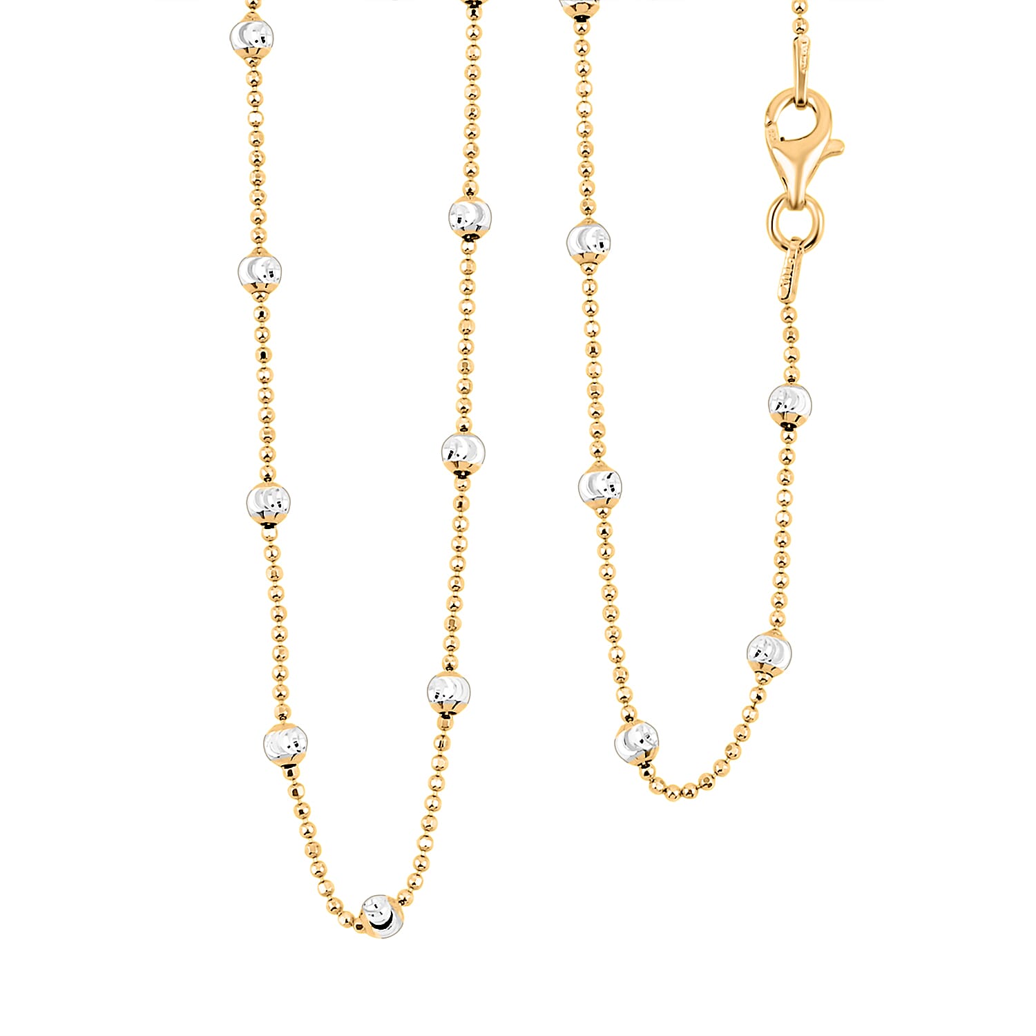 Italian 14K YG Over and Sterling Silver Moon Cut Station Bead Chain Necklace (24 Inches) (1.2mm, 5.18 Grams)