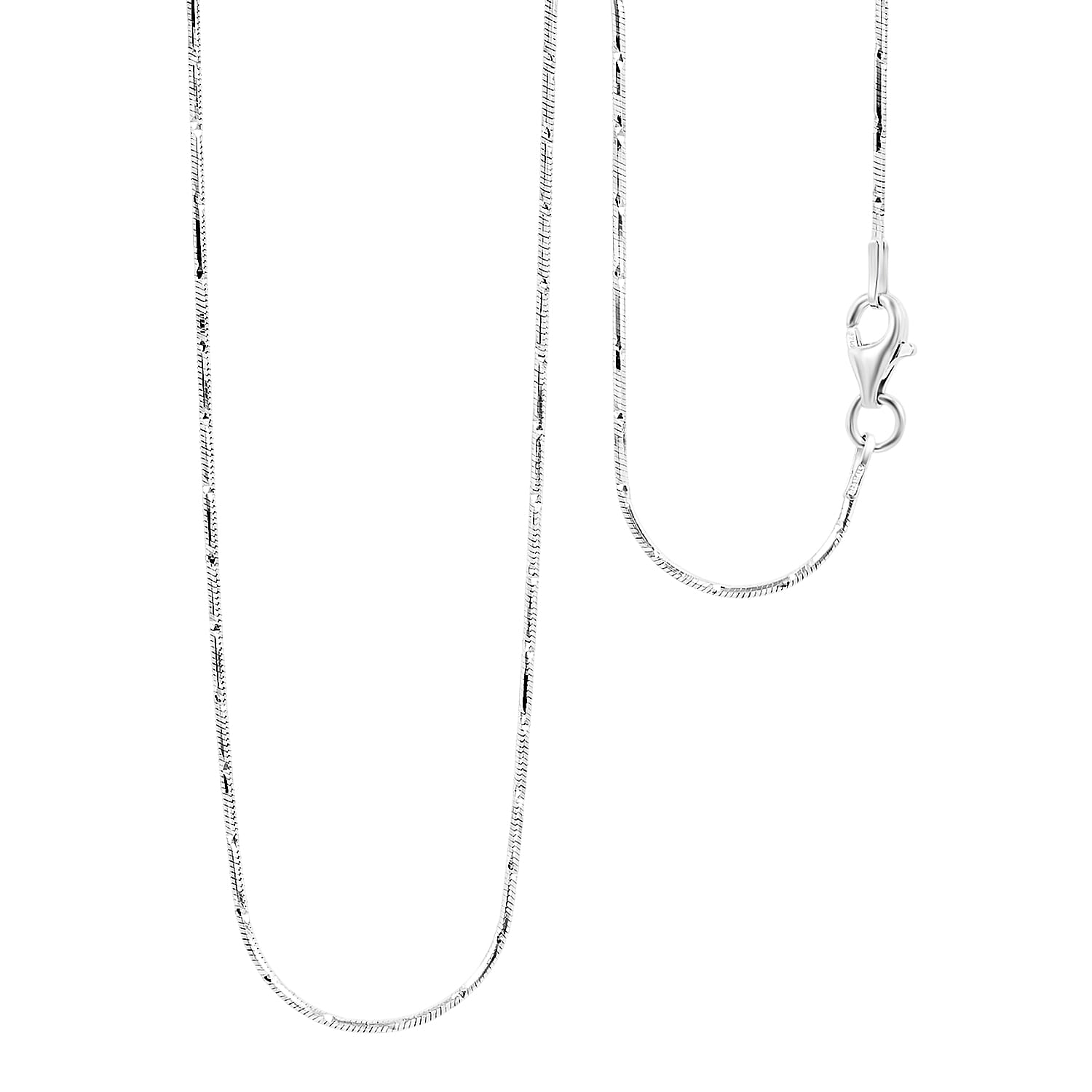 Italian Rhodium Over Sterling Silver 1mm Snake Square 8 Sided Diamond Cut Necklace 20 Inches 3.60 Grams