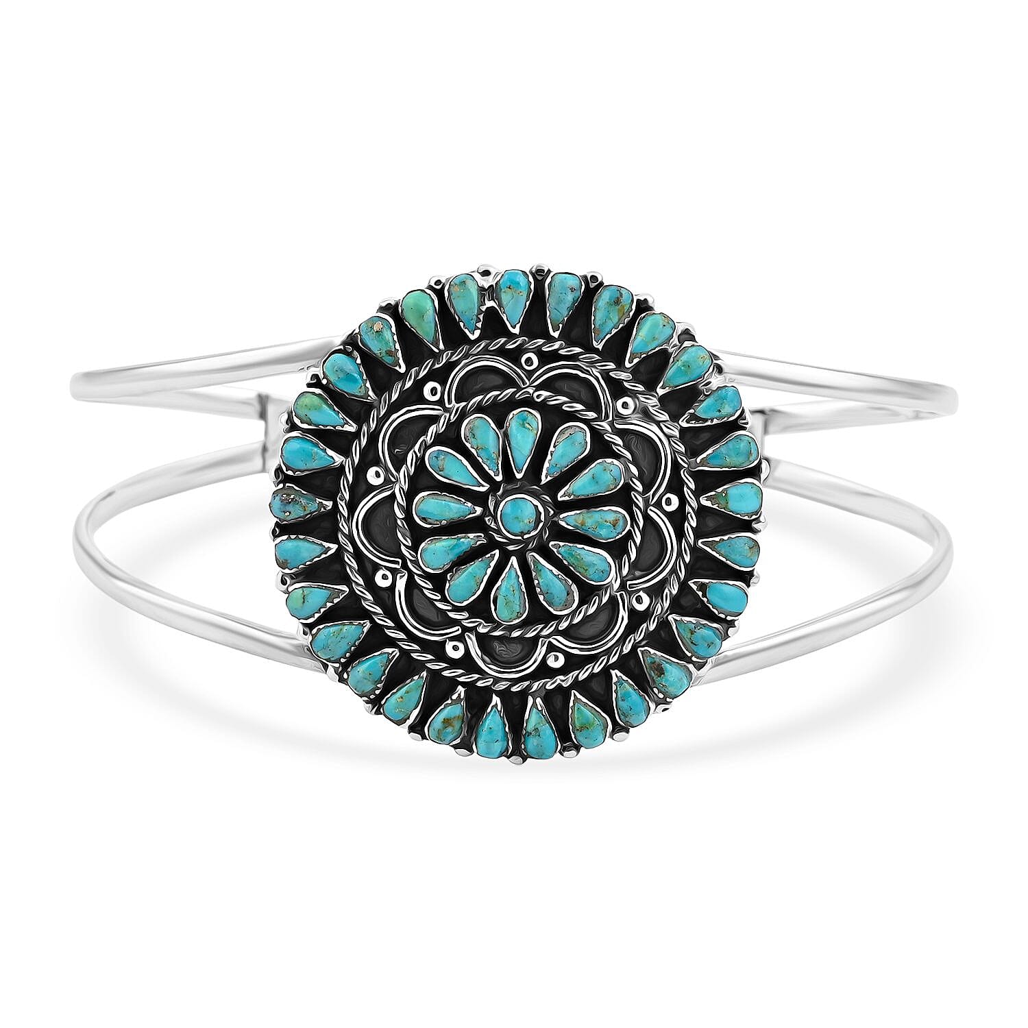 Santa Fe Style Kingman Turquoise Bracelet in Sterling Silver (Adjustable) 4.20 ctw