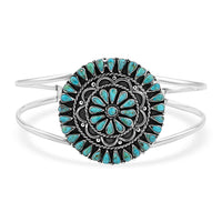 Santa Fe Style Kingman Turquoise Bracelet in Sterling Silver (Adjustable) 4.20 ctw