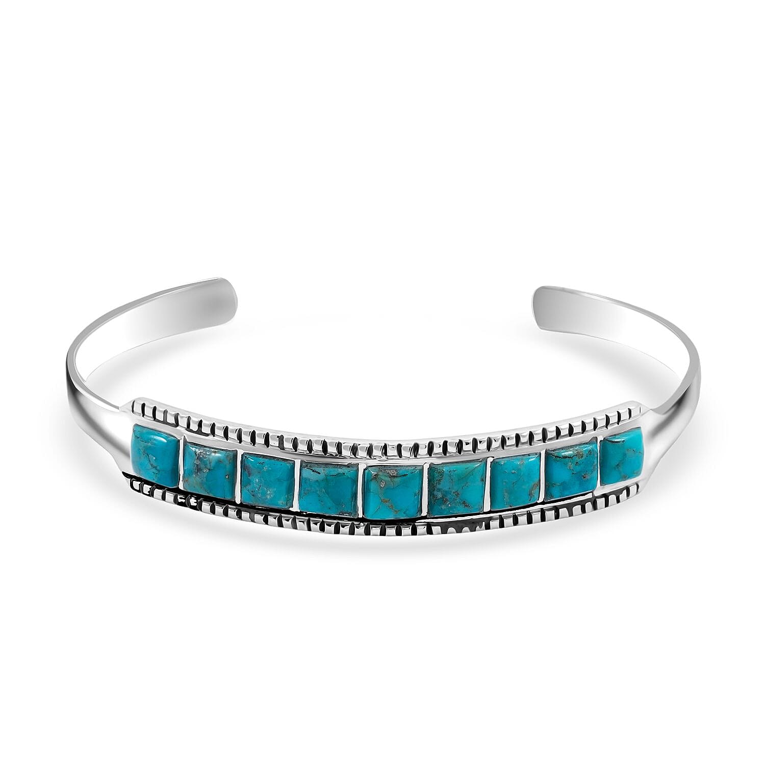 Santa Fe Style Kingman Turquoise Bracelet in Sterling Silver (Adjustable) 2.70 ctw