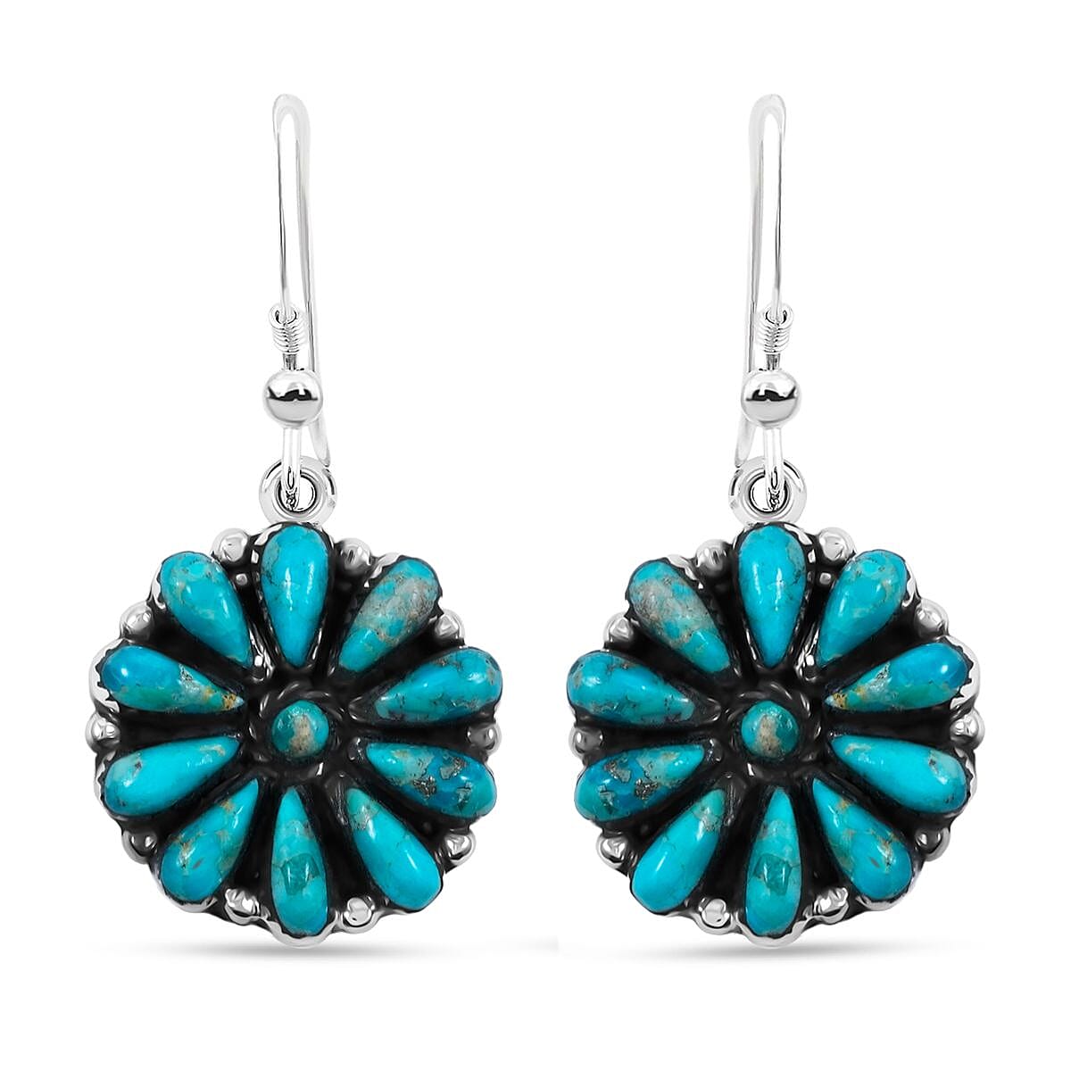 Santa Fe Style Kingman Turquoise Earrings in Sterling Silver 2.20 ctw