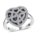 Luxuriant Lab Grown Blue Diamond (IR), Lab Grown White Diamond (SI) Matrix Heart Ring in Rhodium Over Sterling Silver (Size 10.0) 1.00 ctw - Sticky add to cart bar