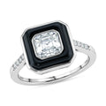 D'Joy Asscher Cut Moissanite (6x6mm), Black Jade Ring in Rhodium Over Sterling Silver (Size 10.0) 3.65 ctw - Sticky add to cart bar