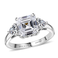 D'Joy Asscher Cut Moissanite (Oct 8x8mm) Ring in Rhodium Over Sterling Silver (Size 10.0) 3.50 ctw