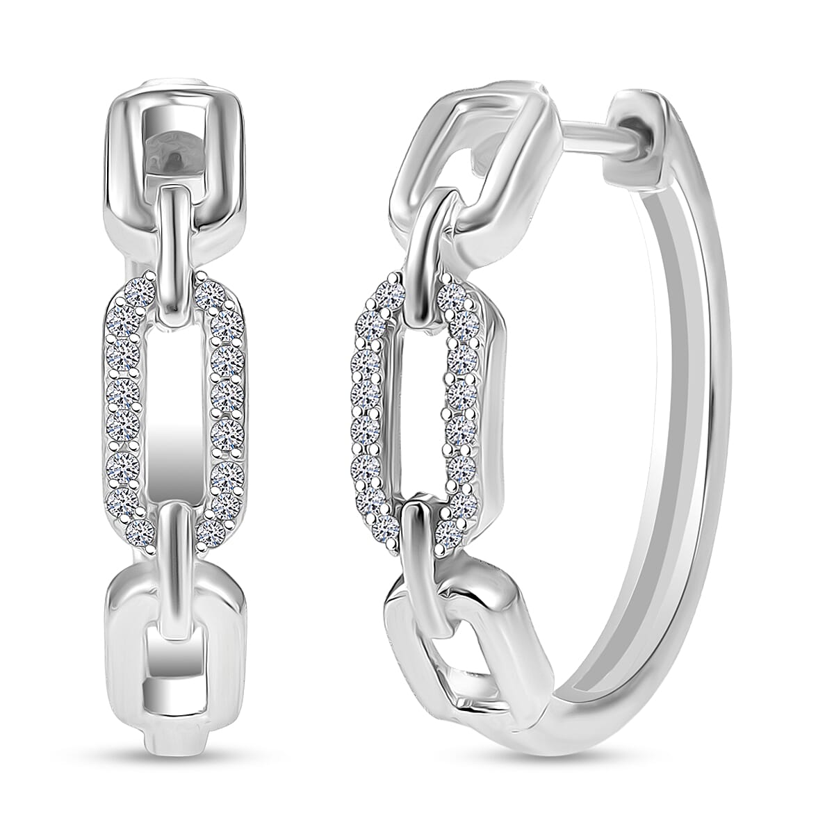 Luxuriant Lab Grown Diamond G-H SI 0.10 ctw Paperclip Hoop Earrings in Rhodium Over Sterling Silver