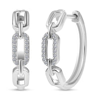 Luxuriant Lab Grown Diamond G-H SI 0.10 ctw Paperclip Hoop Earrings in Rhodium Over Sterling Silver