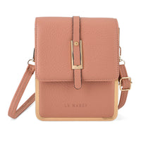 La Marey Black Lychee Pattern Faux Leather Crossbody Phone Bag with Shoulder Strap