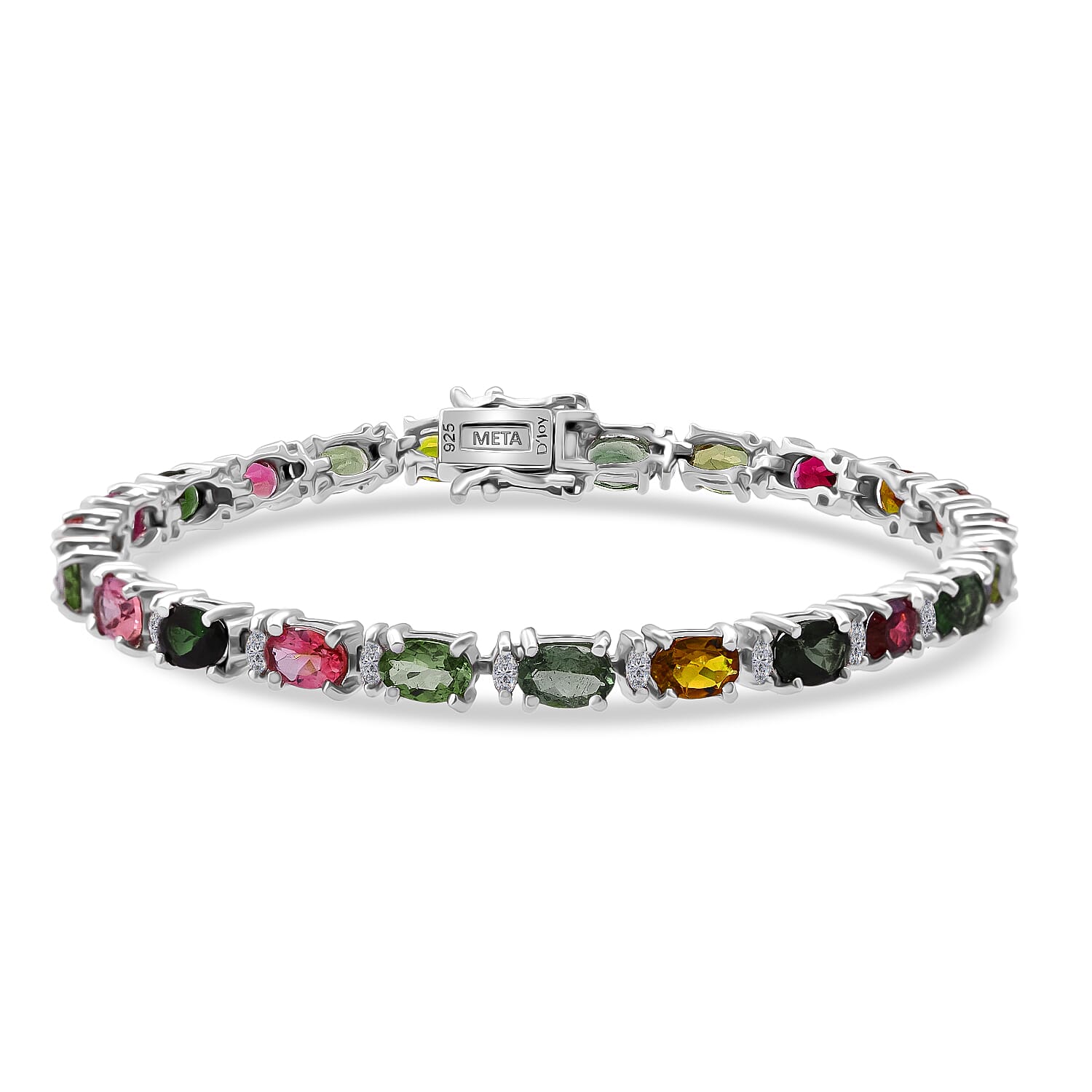 D'Joy Premium Multi-Tourmaline, Moissanite Bracelet in Rhodium Over Sterling Silver (6.50 In) 10.50 ctw